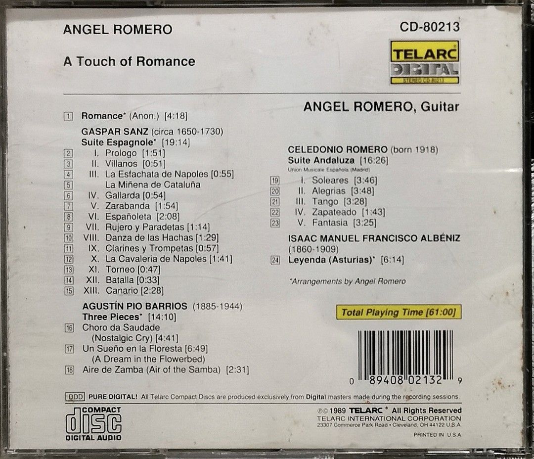 A TOUCH OF ROMANCE ANGEL ROMEO 1989 TELARC, Hobbies & Toys, Music