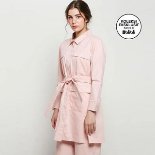 Argyle & Oxford Shirtdress Outer Wanita Pink