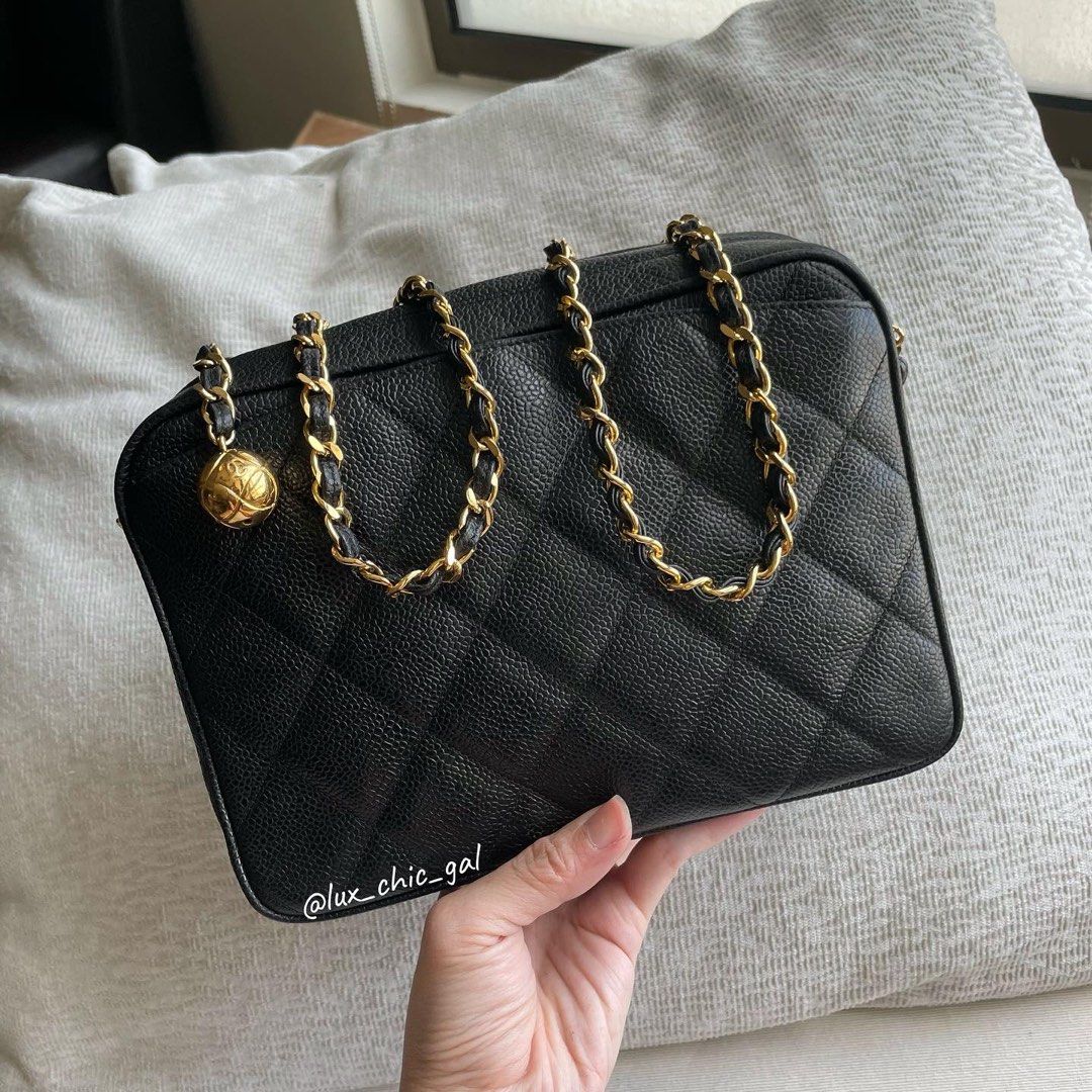 AUTHENTIC CHANEL Caviar Camera Bag with Pearl Crush Ball Charm 24k Gold  Hardware ❤️