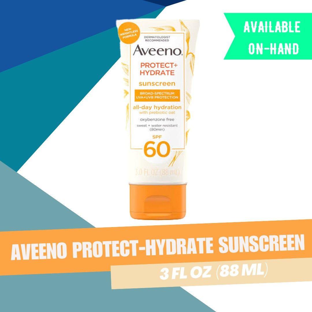 Aveeno Protect+Hydrate All Day Sunscreen SPF 60 (Category: Face Care) located in Cavite. Submitted by bongalio (Listing ID 1235299822, Image 1). Description: Aveeno Protect+Hydrate All Day Sunscreen SPF 60 ‼️SALE‼️ 100% Original Onhand Shipped from US We order in bulk from US so this costs less than buying in mall. NOTES: 📦 Since this is shipped from US, there are super small dents in boxes but quality is still the same. ♻️ Please manage your ex