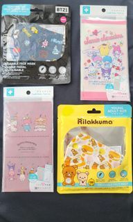Brand New Rilakumma, Bt21, Sanrio, Hello Kitty Face Mask & Face Mask Sleeve.