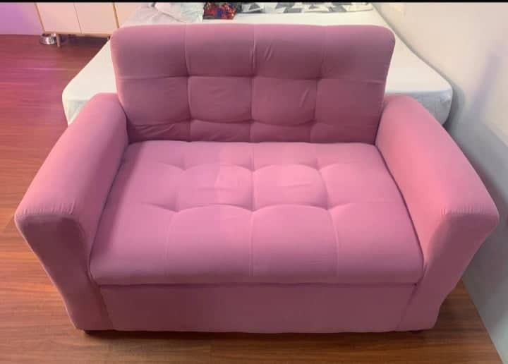 brandnew!! Love sofa 2 seater pink fabric uratex foam on Carousell
