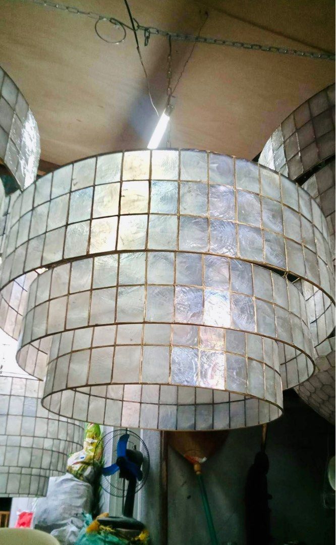 Capiz chandelier (Category: Lighting) located in Caloocan City. Submitted by casadisenyo (Listing ID 1235163036, Image 3). Description: MADE TO ORDER 3 LAYER CAPIZ PENDANT LIGHT Customized size Message me for inquiries .