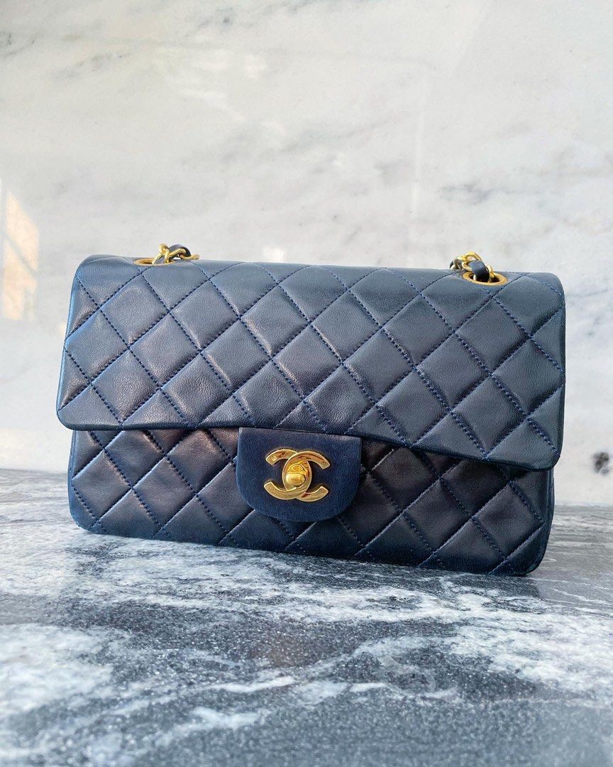 Chanel Small Classic Flap in Navy Blue Lambskin 24k GHW Dark deep vintage,  Luxury, Bags & Wallets on Carousell