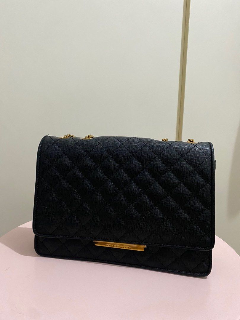 Charles & Keith Double Chain Handle Quilted Bag in Black