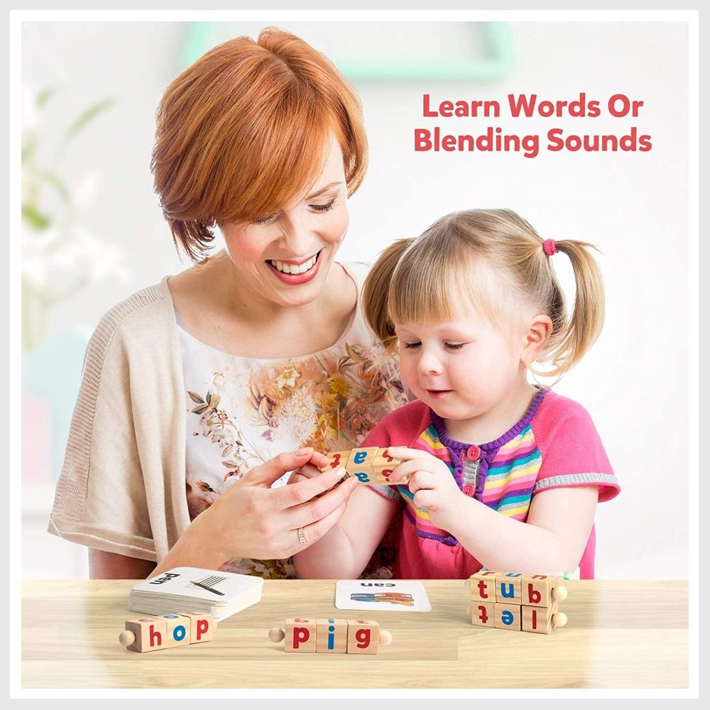 Coogam Color Blocks Spelling Games, Flash Cards Wooden Matching Letter ...