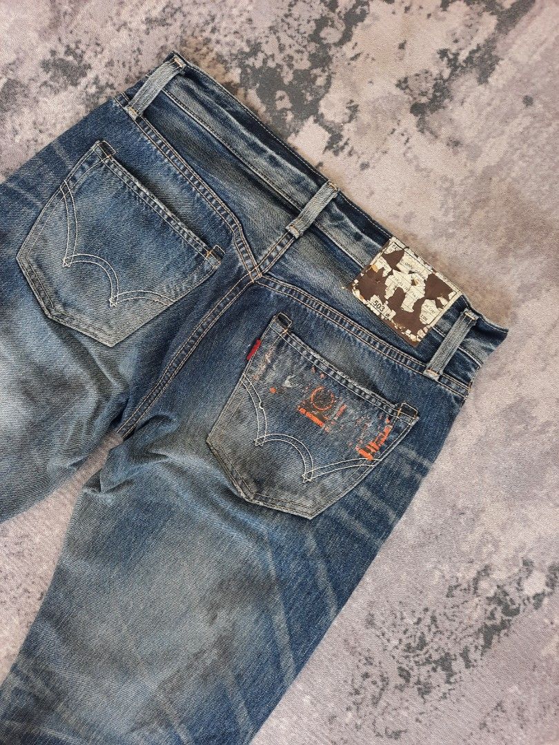 Distressed Stonewashed Denim Jeans - Blue