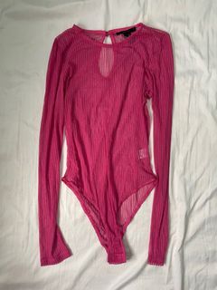 F21 Pink Longsleeve See-through Bodysuit