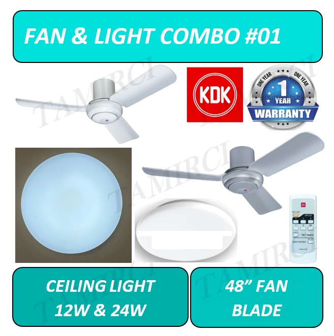 FAN & LIGHT COMBO 01/ KDK/ 48 INCH/ LED CEILING LIGHT/ 12W/ 24W/6500K