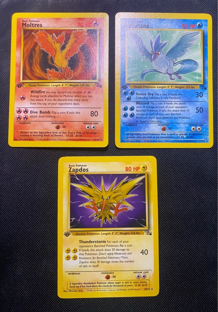 PSA FIRST EDITION LEGENDARY BIRD SET ZAPDOS MOLTRES ARTICUNO /62 FOSSIL 151