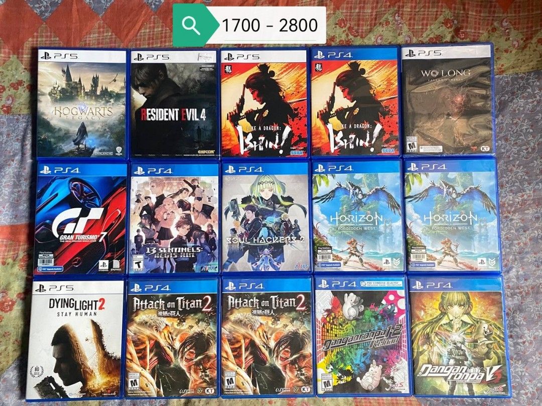 For sale (Category: PlayStation) located in Manila. Submitted by philipanselmer (Listing ID 1235235115, Image 3). Description: 💸CASH Or TRADES 🔄 READING IS ESSENTIAL! LESS 100 EVERY 2 GAMES Hogwarts PS5 - 2800 RE4 Remake (bnew sealed) - 2000 Like a Dragon PS5/PS4 - 2000 EACH Wo Long PS5 (bnew sealed) - 2000 Gran Turismo 7 - 1800 13 Sentinels Aegis Rim - 1800 Soul Hackers 2 - 1800 Horizon Forbidden West - 1700 EACH Dying light 2 PS5 - 1700 Attac