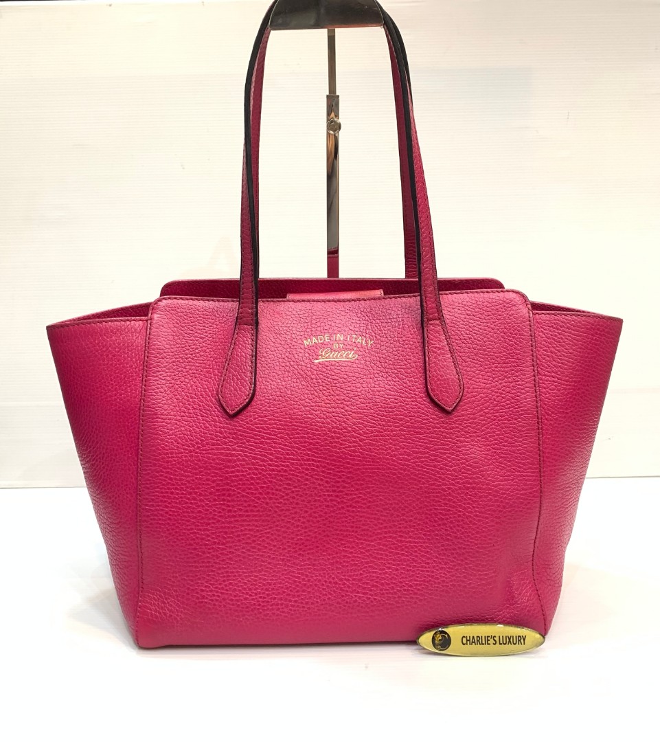 Gucci swing tote leather pink fushia with bag only on Carousell