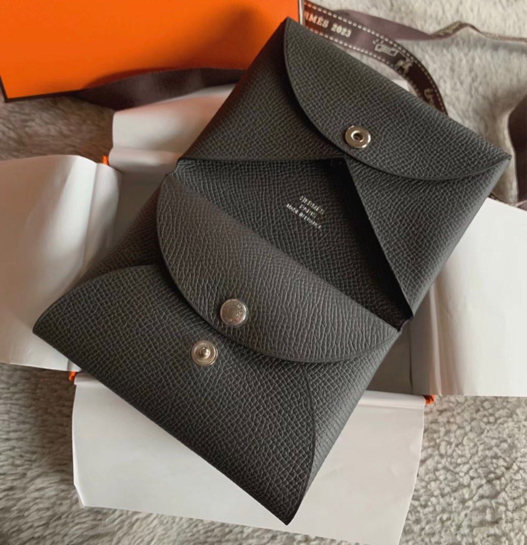 Hermes Calvi Duo Compact card holder Epsom Etoupe, Luxury, Bags & Wallets  on Carousell