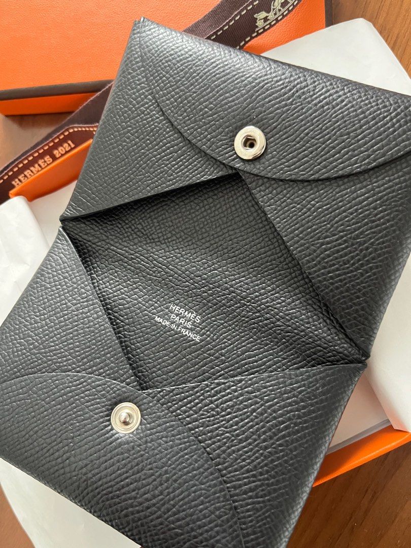 Hermes Calvi Card Holder in Gris Meyer Evercolor Leather and PHW