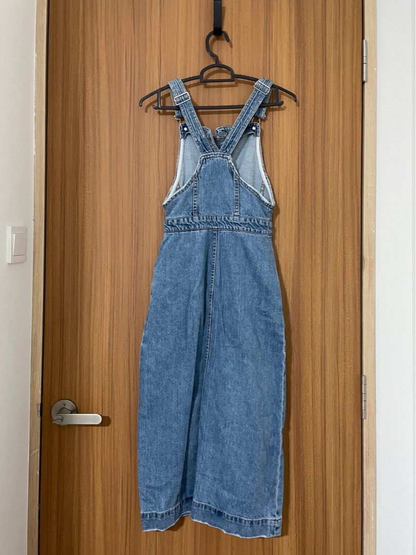 h&m denim bib overall dress H&M Divided junior's XXS Denim Blue Jean Skirt Overalls Dress Jumper