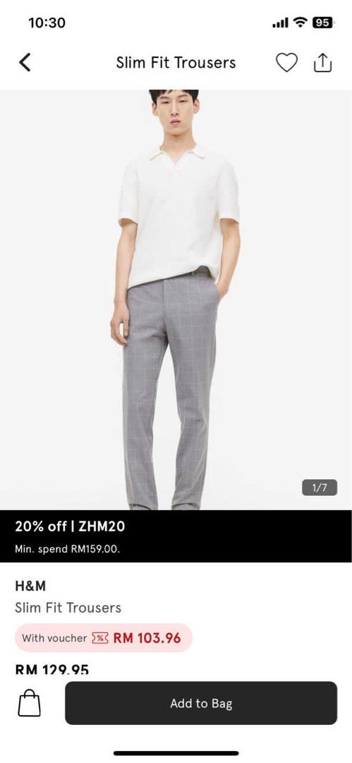 H M Men Slim Fit Trousers Men s Fashion Bottoms Trousers on