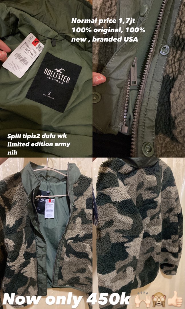 Hollister Jacket army edition original only, Fesyen Pria, Pakaian , Baju Luaran di Carousell