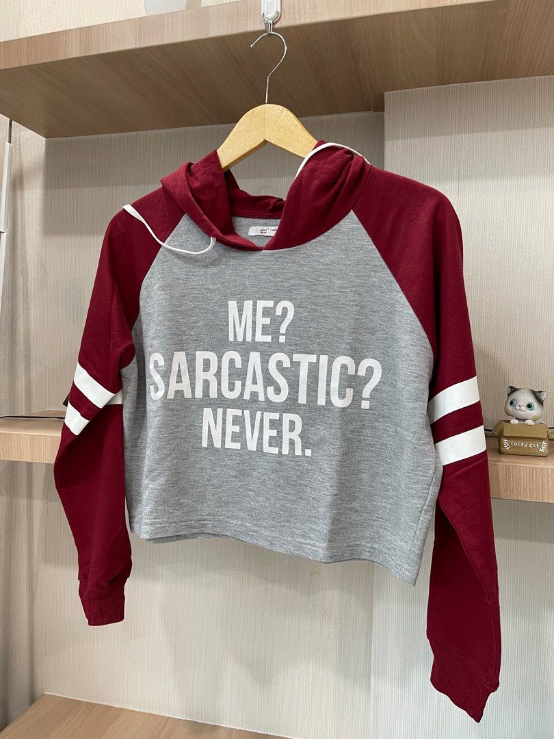 Hoodie crop top sarcastic S outerwear hoodie wanita Fesyen Wanita Pakaian Wanita Baju Luaran di Carousell