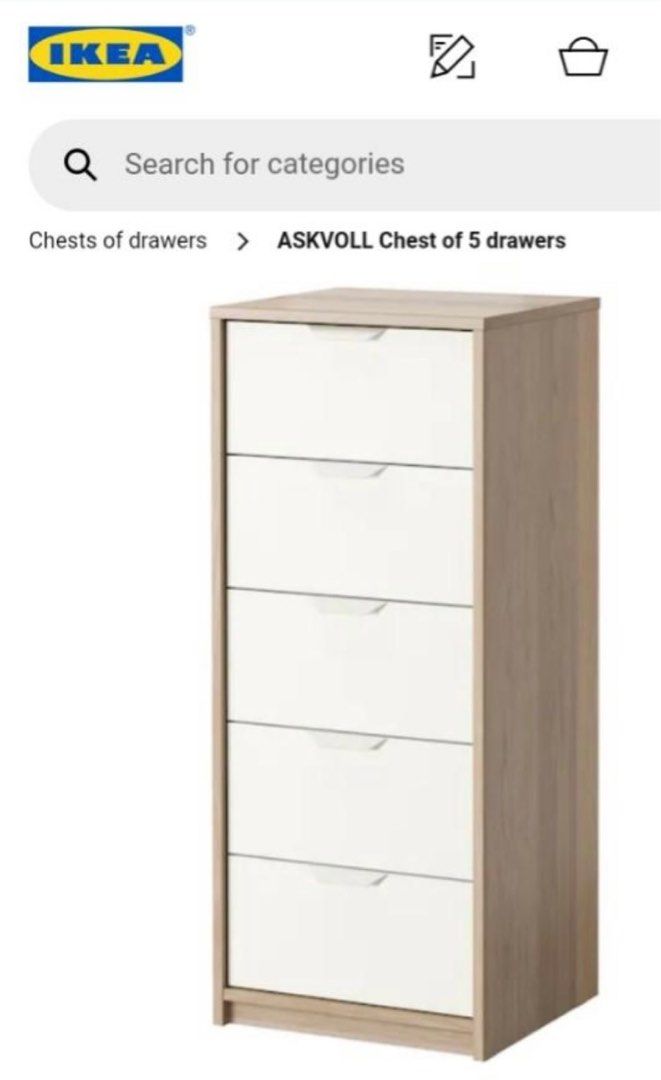 IKEA Askvoll Chest of 5 drawers Furniture Home Living