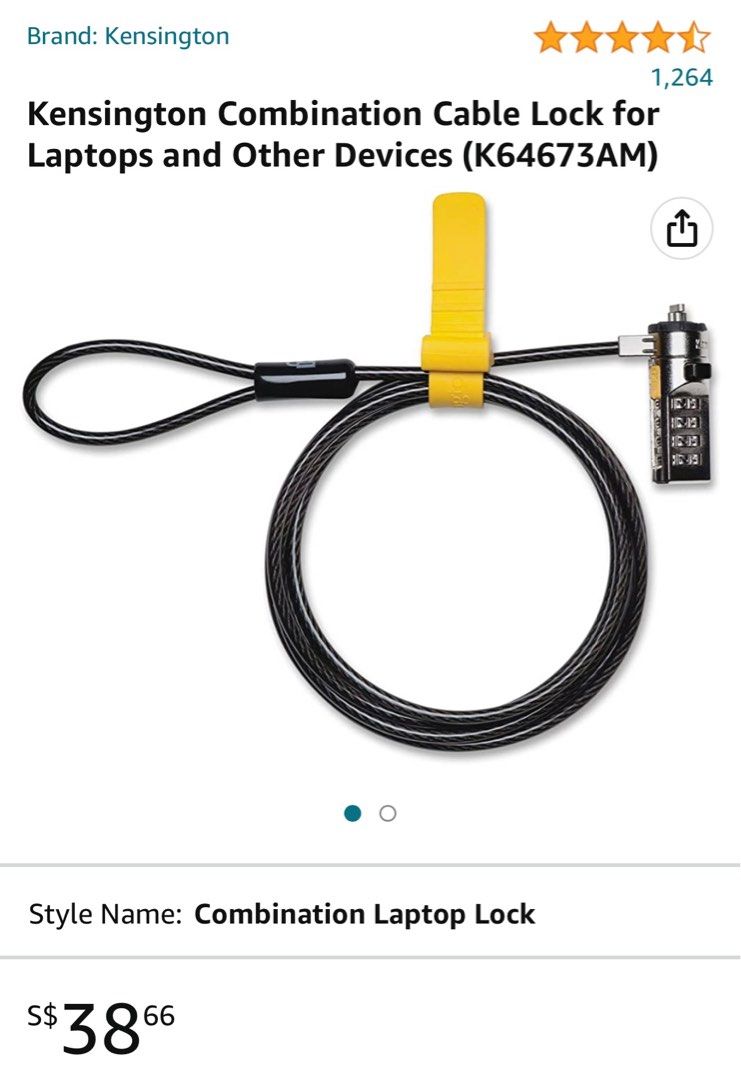 Kensington Carbon Steel Combination Laptop cable lock, Computers & Tech