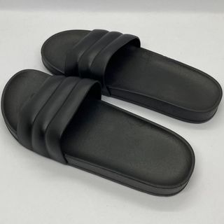 Korean BLACK One Strap Slippers Slides Flat Sandals Rubber Rubberized