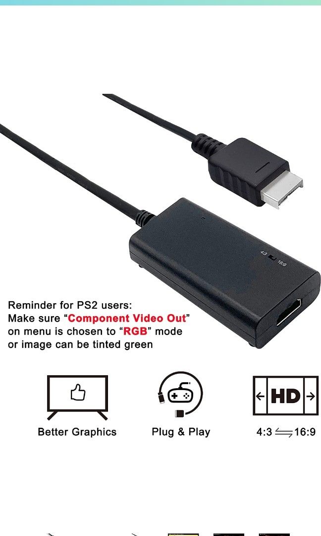 PS2 HDMI Adapter,HDMI Converter for PS1/PS2 with True RGB Signal Output in  720p/1080p Resolution,Black 