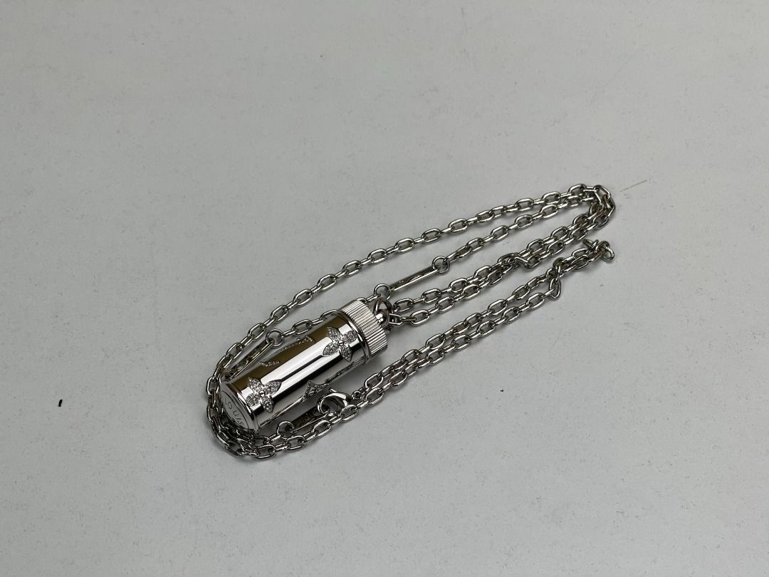 Louis Vuitton Necklace Pendant Chain Monogram Strass Silver Metal Men's  M68248