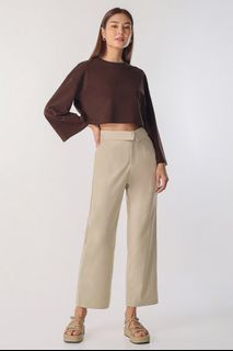 LOVET AUSTIN FOLDOVER MID-WAIST PANTS IN KHAKI
