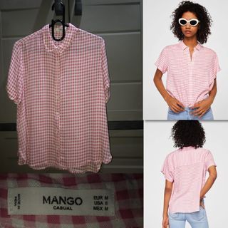 Mango White & Pink Regular Fit Checked Casual Shirt