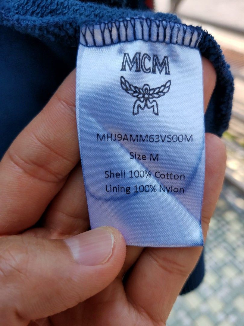 MCM monogram visetos logo print hoodie women sz M men sz S authentic used  deep sea blue hood jacket sweater zip jersey