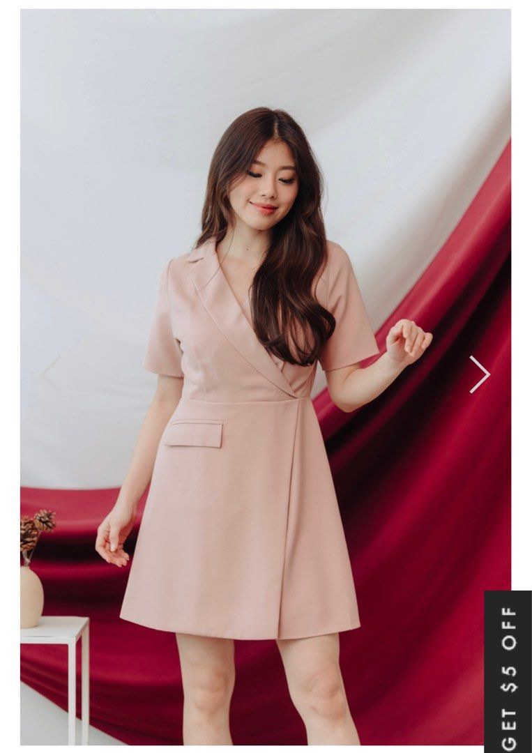 Misha Blazer Work Dress in Dusty Pink, Women's Fashion, Dresses - Main Image