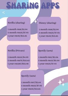 Netflix, Disney, & Spotify sharing & private account