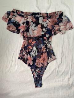 Off Shoulder See-through Floral Bodysuit