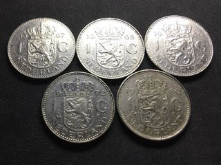 Old Netherland 1 Guilder Coins (1967-1969, 1972 & 1980h