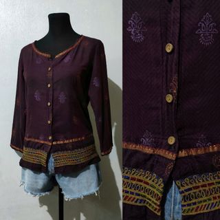 plum hippie buttondown long sleeve blouse with gold details Indian boho bohemian summer button down native ethnic cardigan made in India