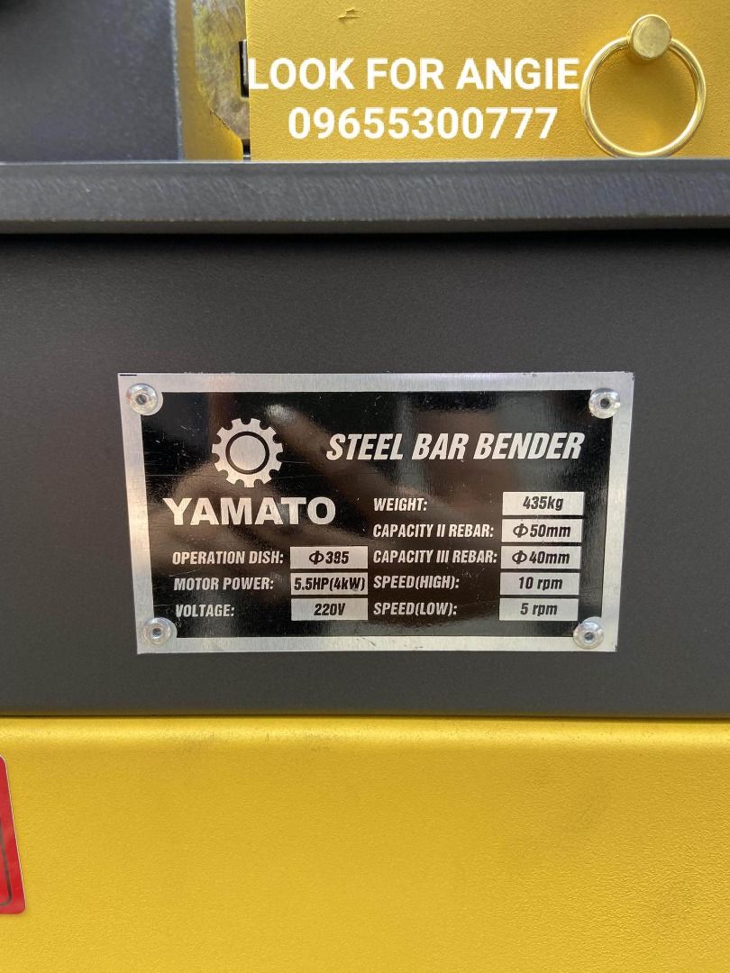 Rebar Bender (Category: Construction Tools & Equipment) located in Manila. Submitted by angiedalu10338 (Listing ID 1235156592, Image 2). Description: Rebar Bender Model: TB50 Brand: Yamato Price: 146,250 For faster transaction call txt or viber 0-9-6-5-5-3-0-0-7-7-7 0-9-1-7-1-4-8-5-4-0-1 Look for angie *PRICE MAY CHANGE WITHOUT PRIOR NOTICE *ITEM IS VAT EXCLUSIVE *SUBJECT FOR AVAILABILITY *PRICE DEPENDS ON THE SIZES.
