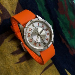 Rolex Ref. 14010M Air-King Engine-Turned Bezel Concentric Orange Arabic Numeral Dial 34mm Yr.2005 (Project Reborn)