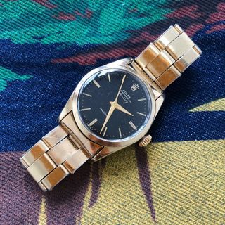 Rolex Ref. 6634 Golden Egg Case with Airking Black Gilt Dial 14K Gold Filled Bracelet 34mm Vintage Men Watch (Project Reborn)
