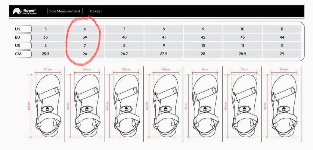 Size chart sandal fipper sales