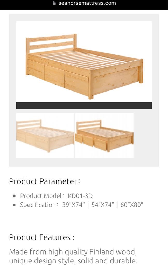 Seahorse Storage Bed Frame Queen, Furniture & Home Living, Furniture