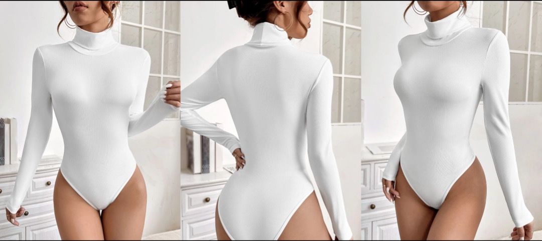 White long sleeve turtleneck leotard on sale