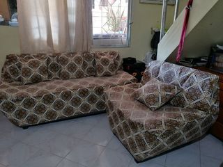 Sofa with two wing chair and 5 Cushions. Free 2 sets of cover.