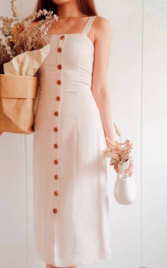 Sona Button Down Midi (Category: Dresses) located in Singapore. Submitted by foodbin (Listing ID 1235170821, Image 1). Description: Worn Once. Top up $1.50 for normal mailing .