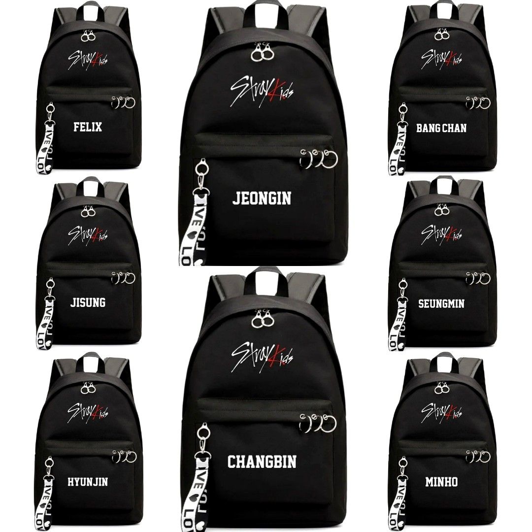 STRAY KIDS 스트레이 키즈 LOGO + NAME BLACK BACKPACK BAG (9 DESIGNS
