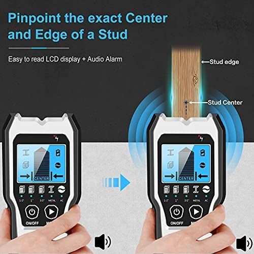 Stud Finder Wall Scanner Pro Tool, 5 in 1 Stud Detector, Intelligent CPU  with LCD Display, Stud Sensor, Find Center and Edge of Wood, Metal Studs,  Joists, Pipes, Detects AC Live Wire