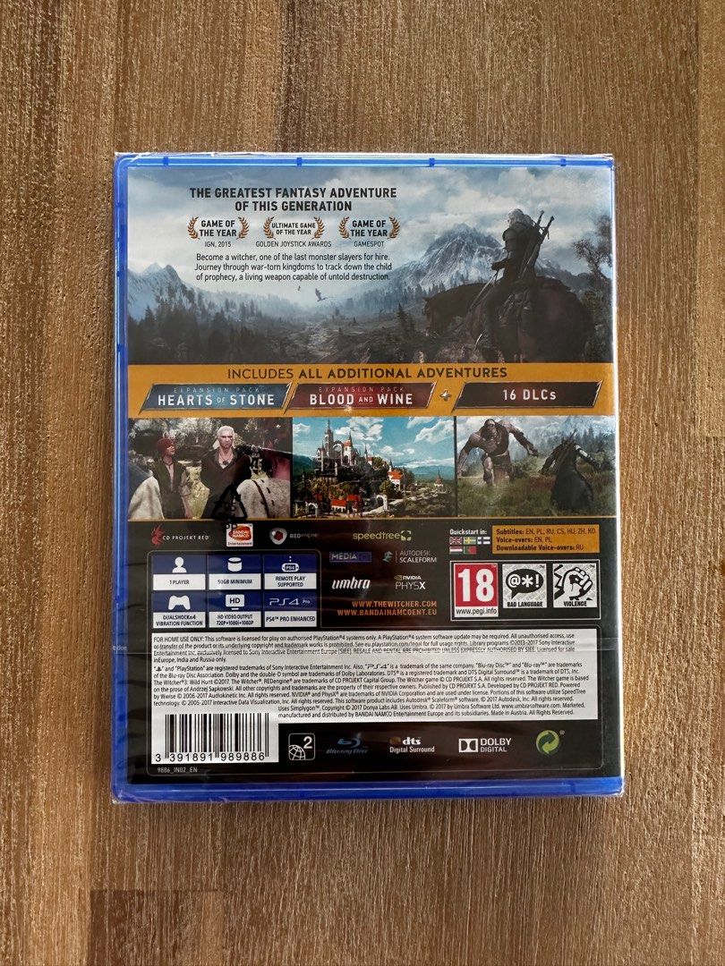 The Witcher 3: Wild Hunt - PS4 - Très Bon état - PEGI 18 - Jeu Complet