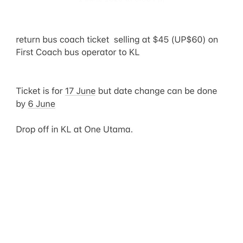 twoway bus ticket SG to KL, Tickets & Vouchers, Local Attractions & Transport on Carousell