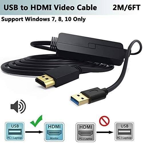 USB to HDMI Adapter, USB 3.0/2.0 to HDMI Cable Multi-Display Video  Converter- PC Laptop Windows 7 8 10,Desktop, Laptop, PC, Monitor,  Projector, HDTV.[Not Support Chromebook] 
