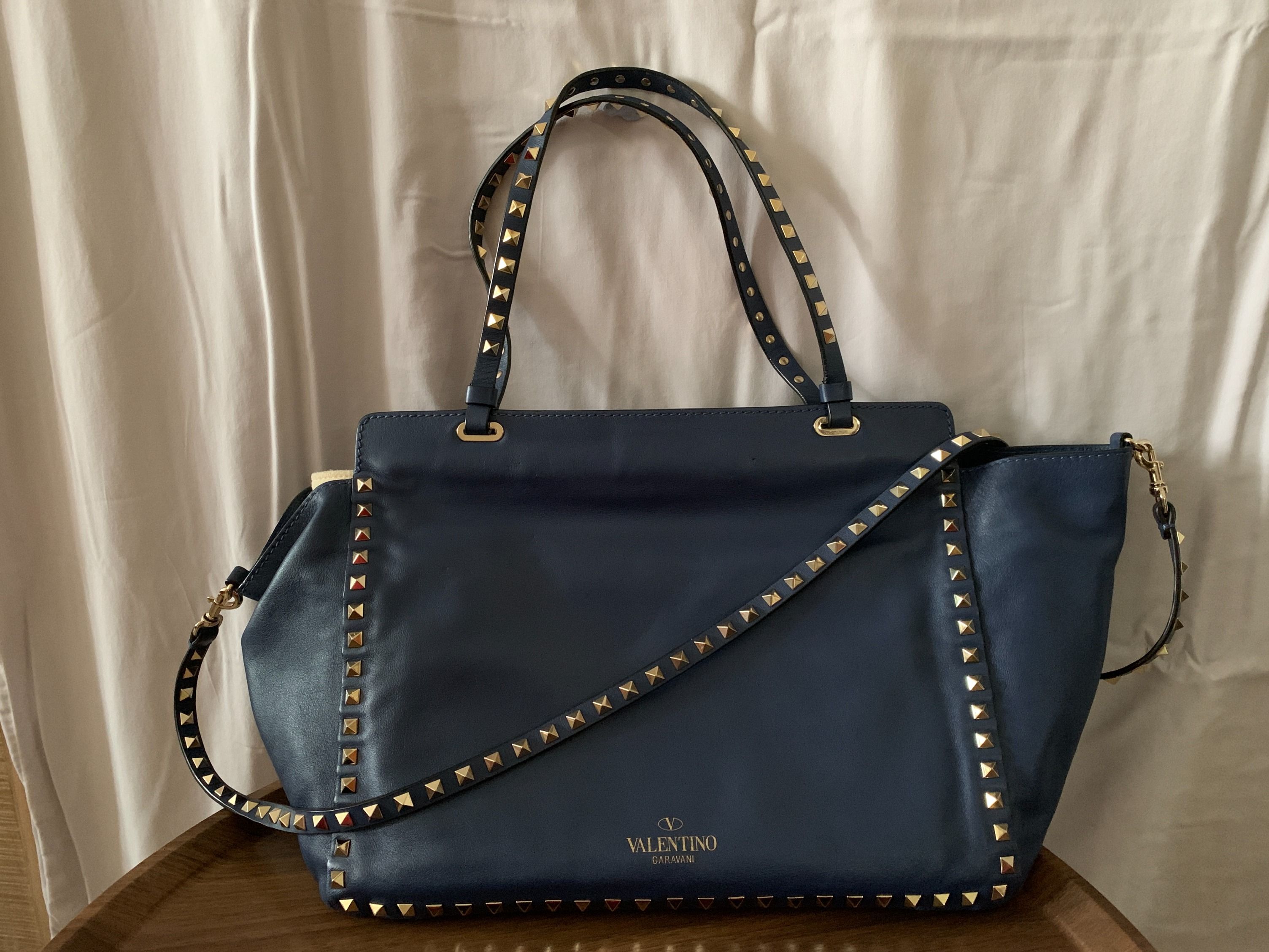 VALENTINO GARAVANI Rockstud Medium Tote Bag Blue Luxury Bags
