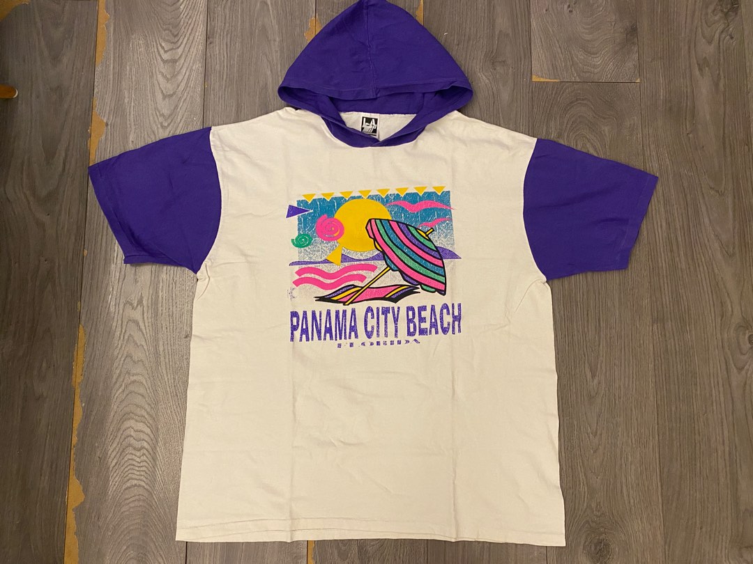 古著美國Vintage Panama City beach hooded T shirt purple made in